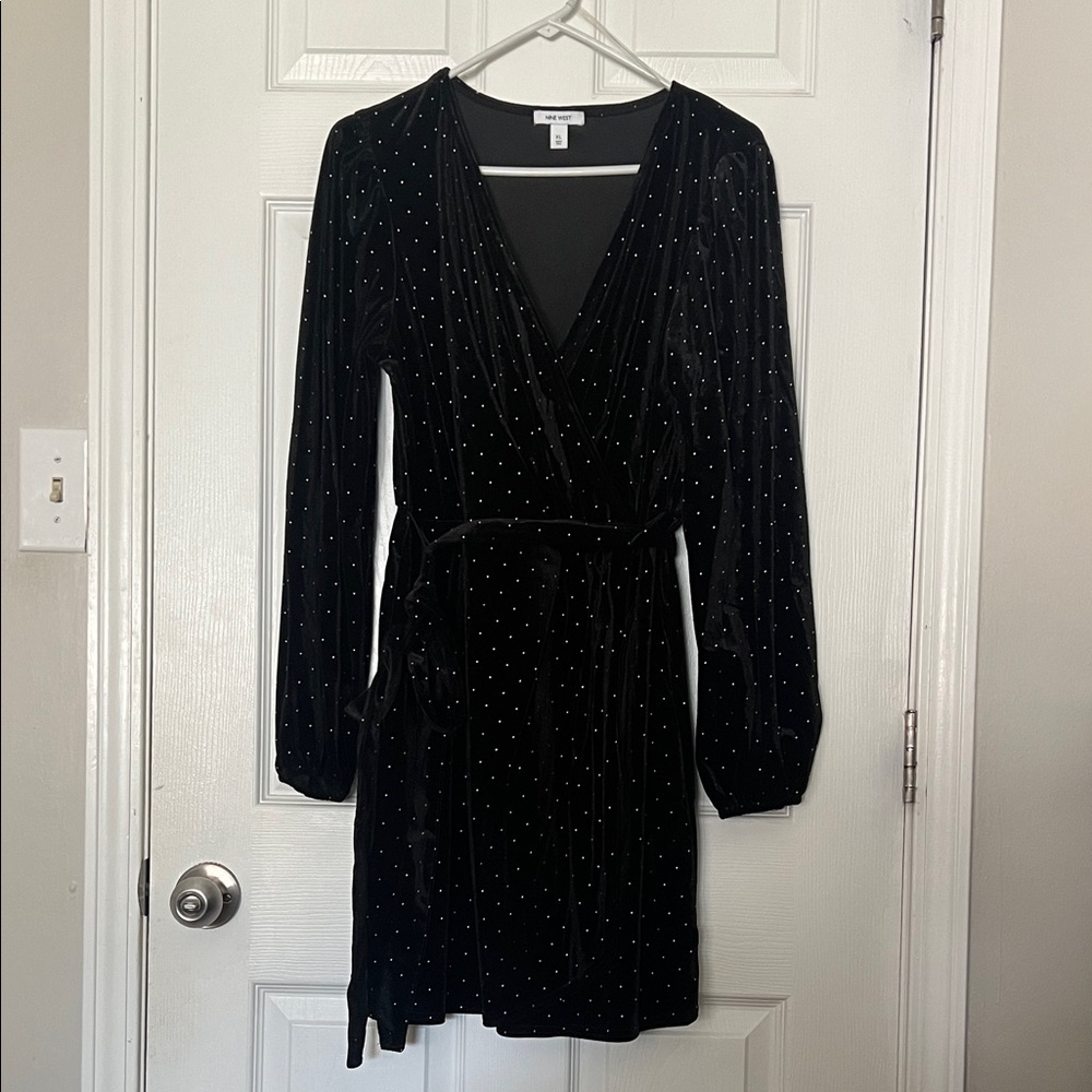 Nine West Black Long Sleeve Dress with White Dots